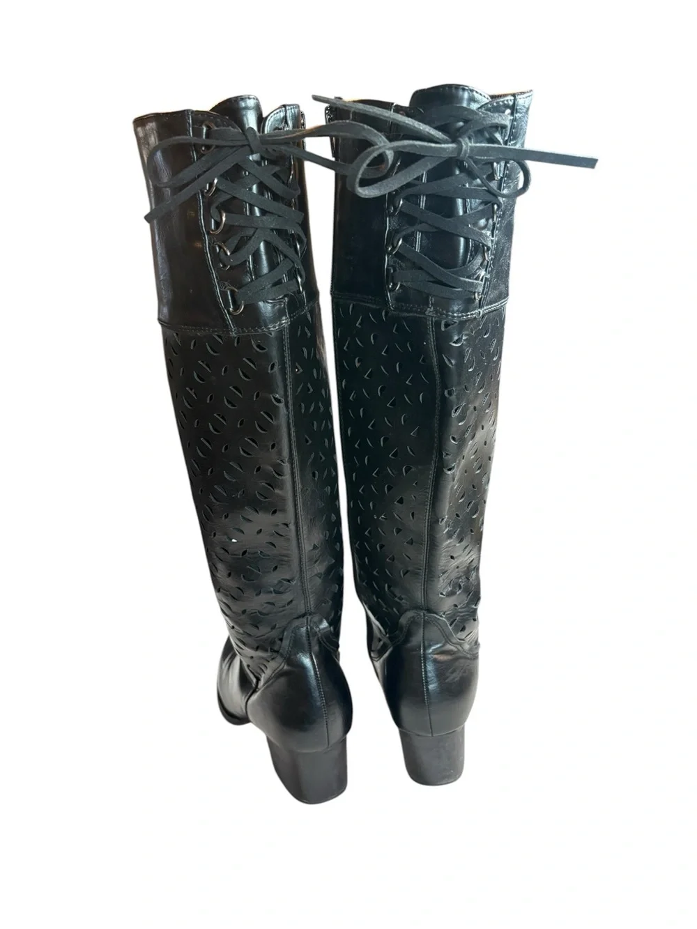 Over-the-Knee Black Laser-Cut Women's Boots